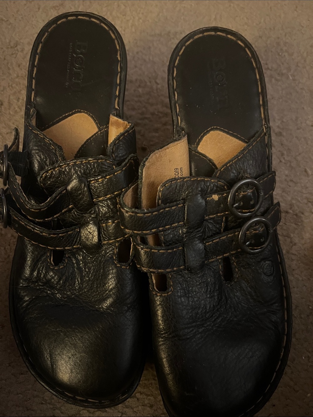 Born Black Leather Double-Buckle Slide Clogs